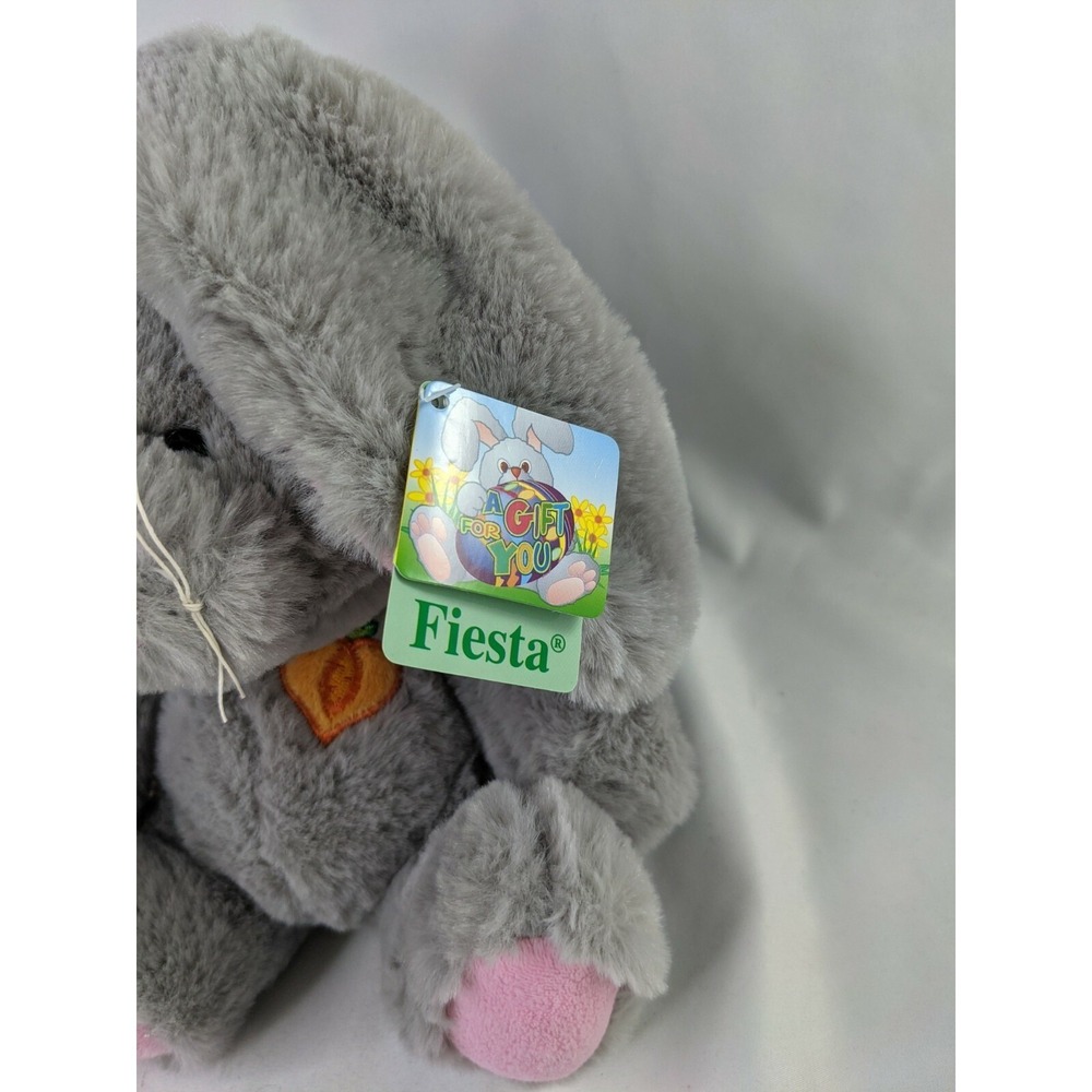 Fiesta Gray Rabbit Plush Bunny 9 Inch Embroidered Carrot Stuffed Animal Toy - Picture 2 of 8